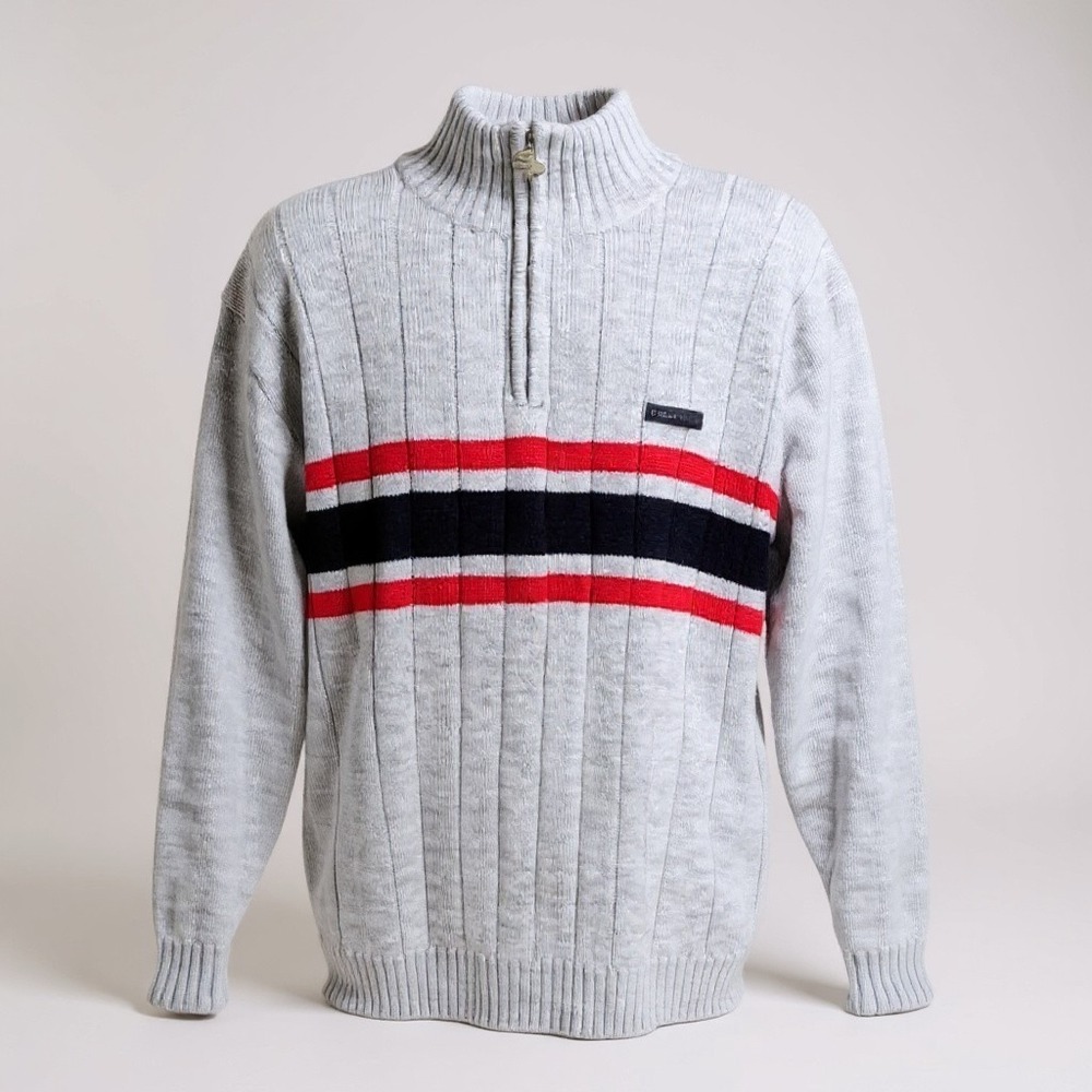 South Pole Mens Gray 1/4 Zip Pullover Sweater L Y2K Streetwear Skater Mock Neck